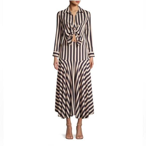 Sandro Striped Long Sleeve Tie Waist Maxi Shirt Dress Size FR 42 US L - Picture 1 of 10